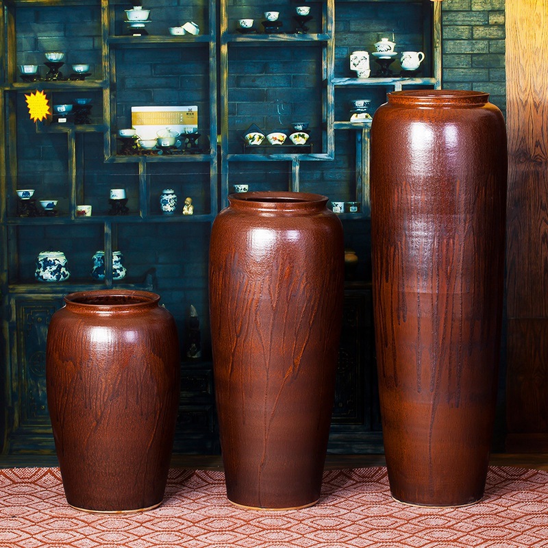 Jingdezhen arreglos florales retro hacer viejos vasos de cerámica de piso restaurante de oficina artesanía decoración de vasos de tres piezas