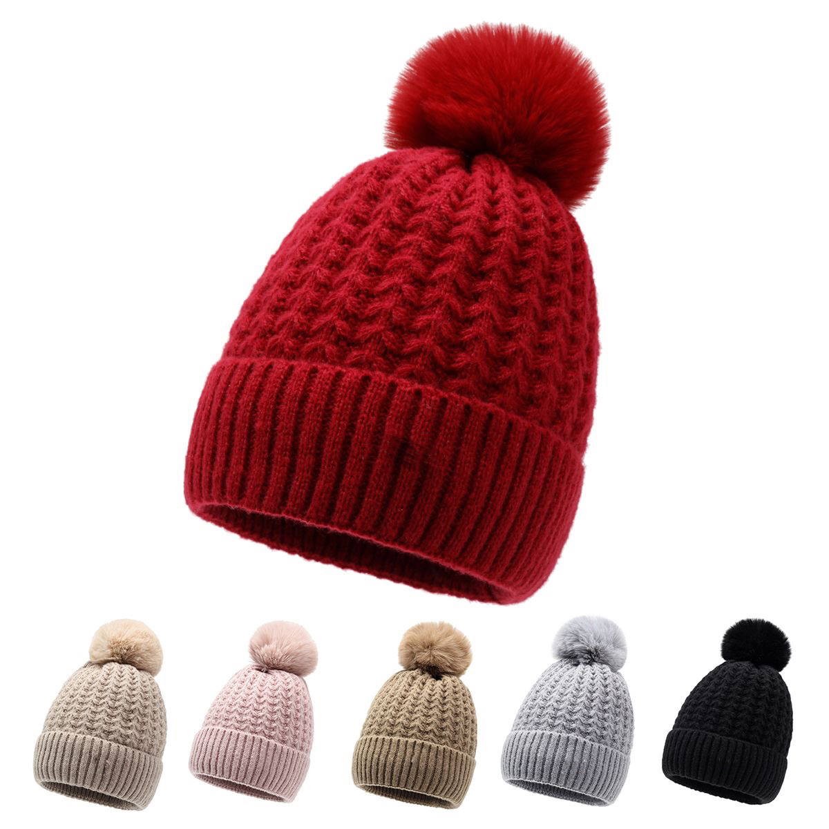 Cappello lavorato a maglia caldo foderato in pile, per ciclismo all'aperto, all'ingrosso, in filato spesso, con pompon, per autunno e inverno, da donna_voghion.com