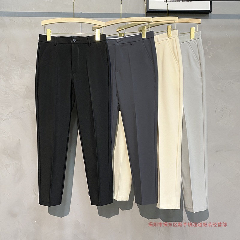 2025 Autumn New Cross-Border Cropped Pants Spring Tapered Cropped Trousers Men's British Style No-Iron Straight Loose Style