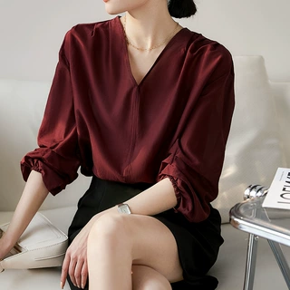超舒适真丝衬衫 桑蚕丝+棉 V领套衫廓形上衣衬衣2026夏女装新款