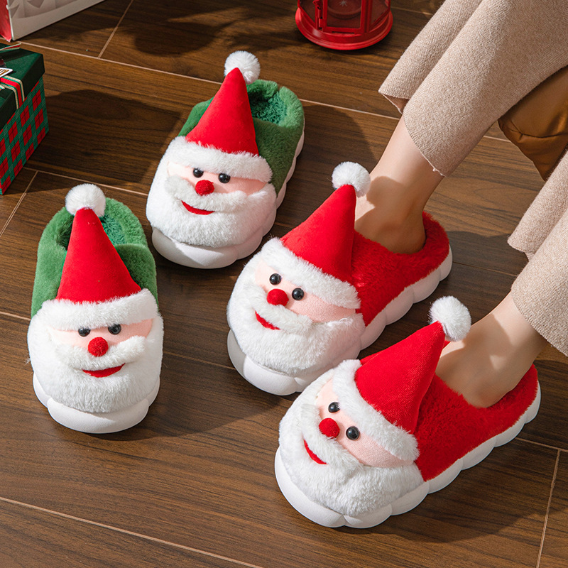 2024 New Santa Claus Home Slippers Cross-Border In-Stock Thick-Soled Non-Slip Men's and Women's Autumn and Winter Slippers