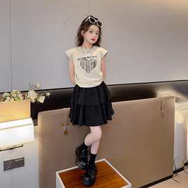 原版做工带内里肩垫韩范女童套装2025新款时髦短袖夏季短裙两件套