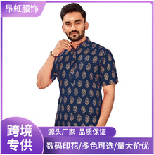 跨境东南亚TK2025男士立领polo衬衫3D印花短袖休闲风格商务休闲风