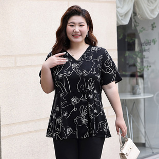 Plus Size Women's Elegant Chiffon Shirt 2025 Summer New Fat mm Loose Slimming Look New Chinoiserie Versatile Short-Sleeved Top