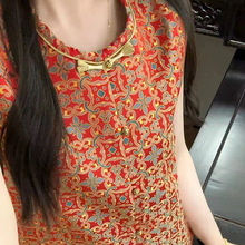 圣诞节人丝宋锦马甲经典款南油秋冬款新中式国风红运背心工厂直销