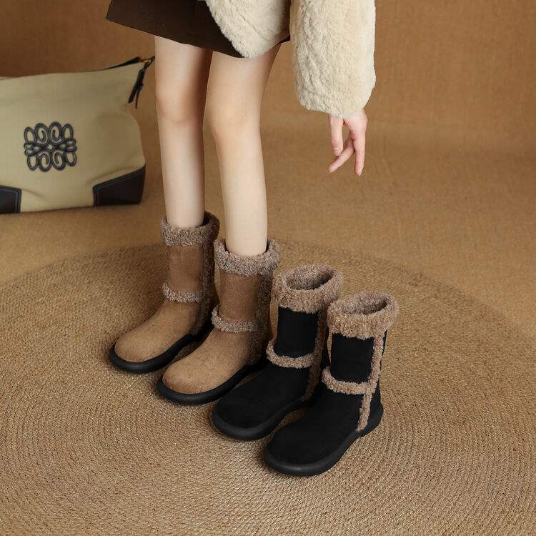 Suede comfortable keep warm low boots flat platform