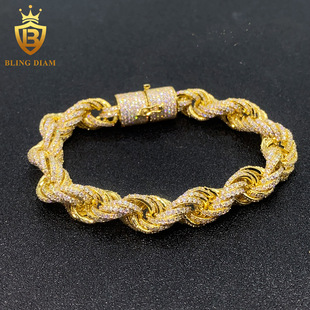Europe and the United States INS hot 10mm wide S925 silver set moissanite twist rope Cuban chain hip hop necklace bracelet