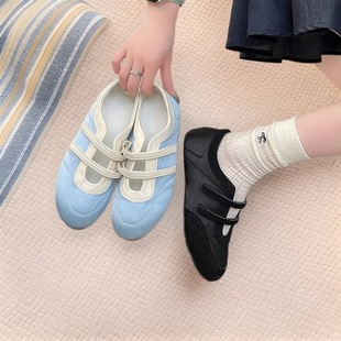 2025 Summer Velcro Sports Mary Jane Shoes Versatile Round Toe Casual Sports Shoes Women's Flat Ballet Training Shoes
