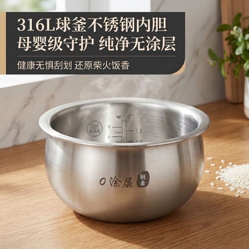 316 three-layer steel stainless steel inner pot suitable for rice cookers, 3/4 liter and 5L inner pot, universal fire whirlwind non-stick pot 316 three-layer steel stainless steel inner pot suitable for rice cookers, 3/4 liter and 5L inner pot, universal fire whirlwind non-stick pot