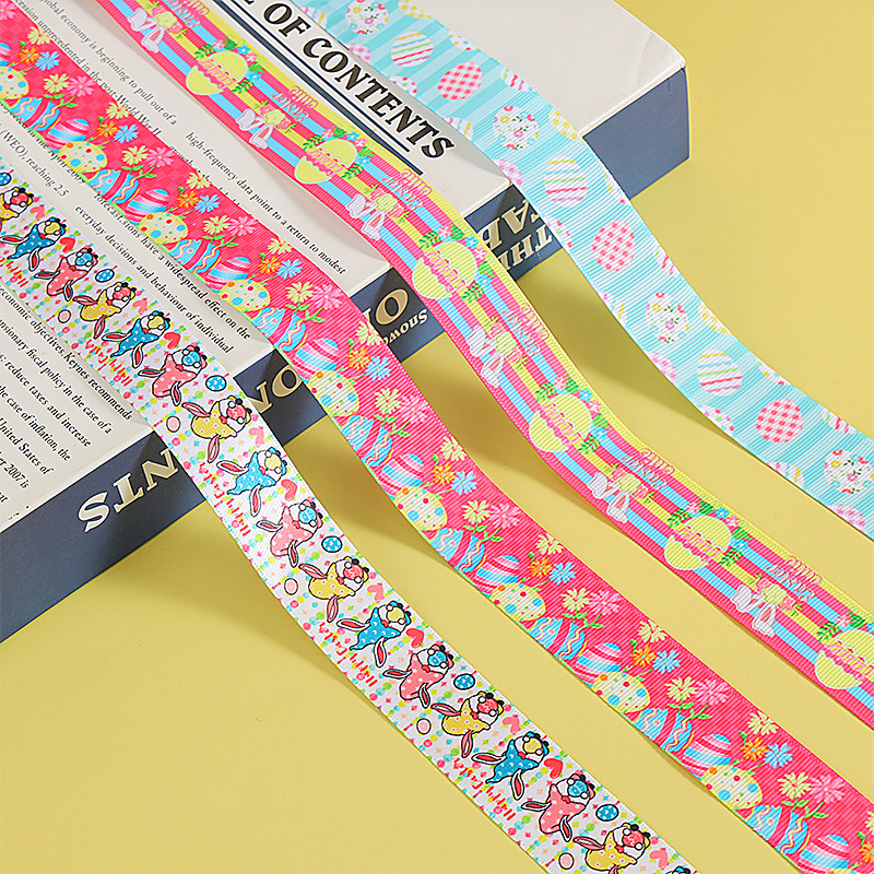 Cinta de poliéster para Pascua, lazos para el pelo, cinta acanalada para envolver regalos, cinta para ramos, venta al por mayor, estilo nórdico