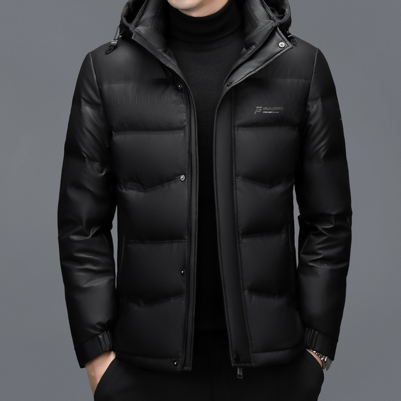 Haining abajo chaqueta de los hombres de media longitud solapa piel integrada de los hombres chaqueta de cuero casual abrigo para papá