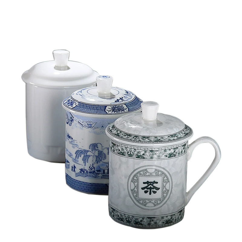 Ceramic cover, tea cup with glass for home use