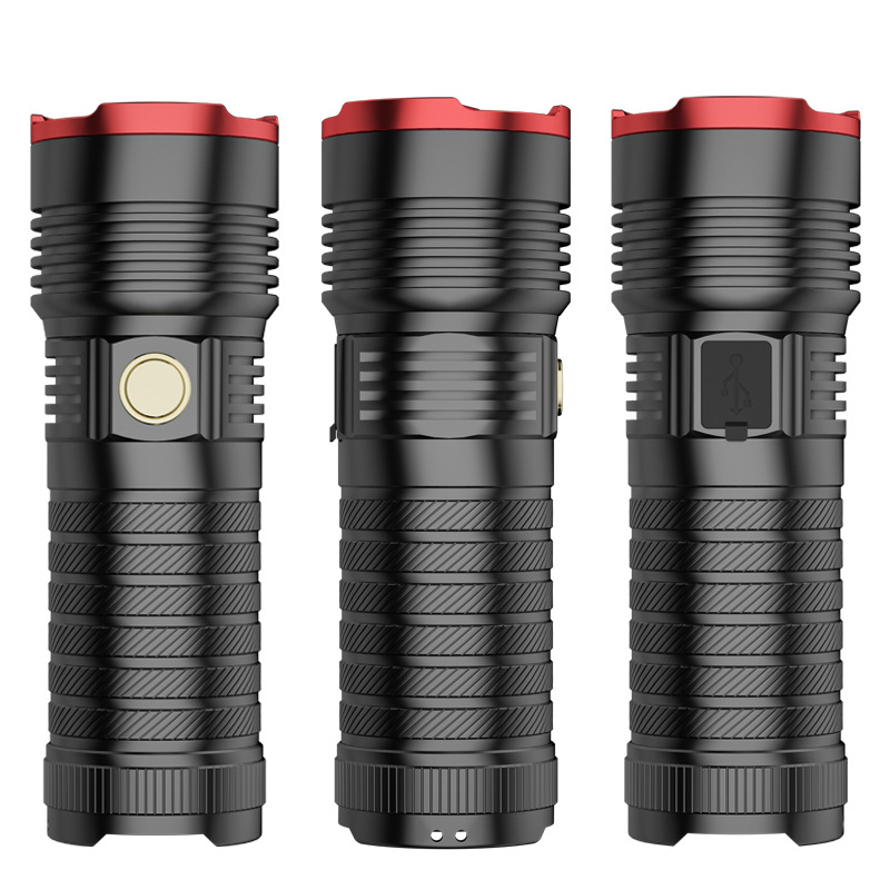 Nueva linterna transfronteriza al aire libre larga resistencia impermeable zoom tiro largo pistola de acero pequeña linterna láser blanco resaltar