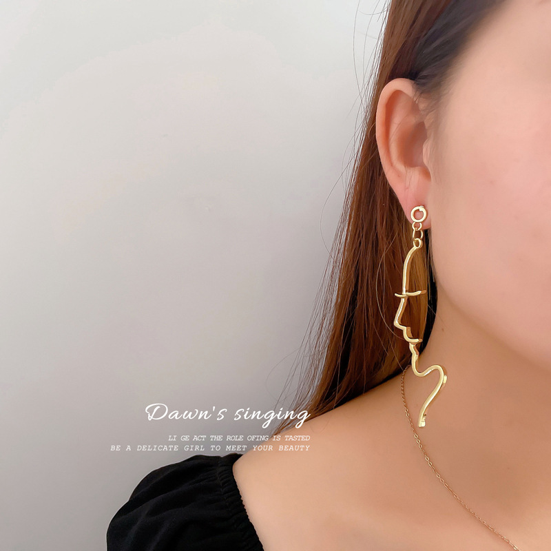 Ins Style Minimalist Fun Face Earrings Hollow Abstract Earrings Korean Personality Design Exaggerated Long Earrings display picture 7