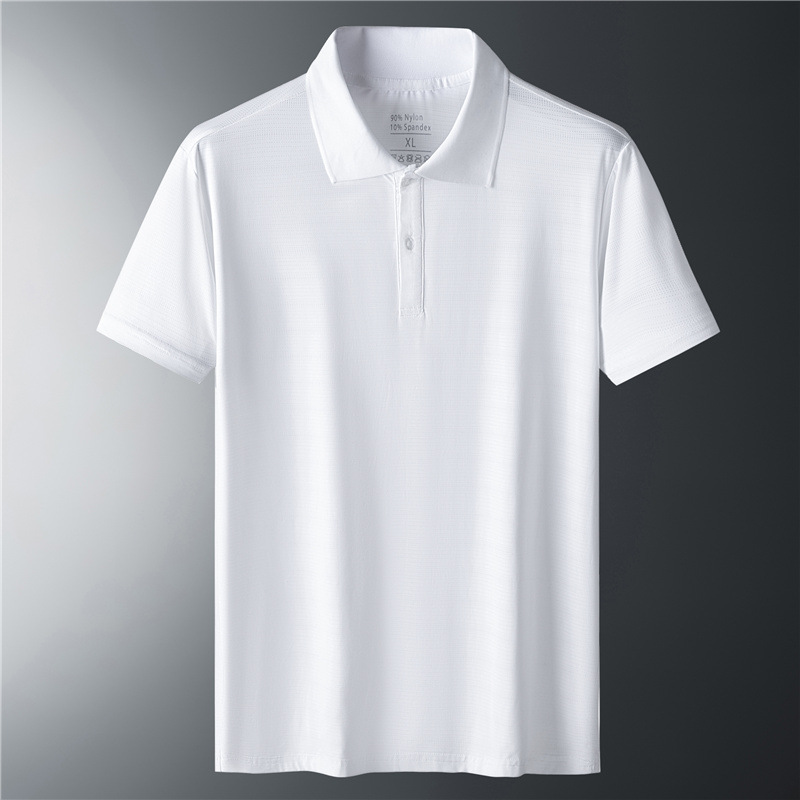 Camiseta de polo de seda de hielo para hombres de manga corta de verano de malla grande secado rápido con camiseta de cuello juvenil de mediana edad ropa casual de media manga