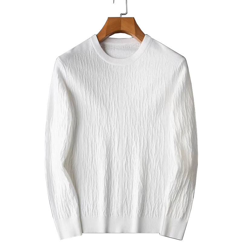 Men's Clothing Light Luxury Round Neck Sweater Men's Autumn And Winter New Light Business Slim High End Jacquard Bottoming Sweater Men's Wholesale_voghion.com