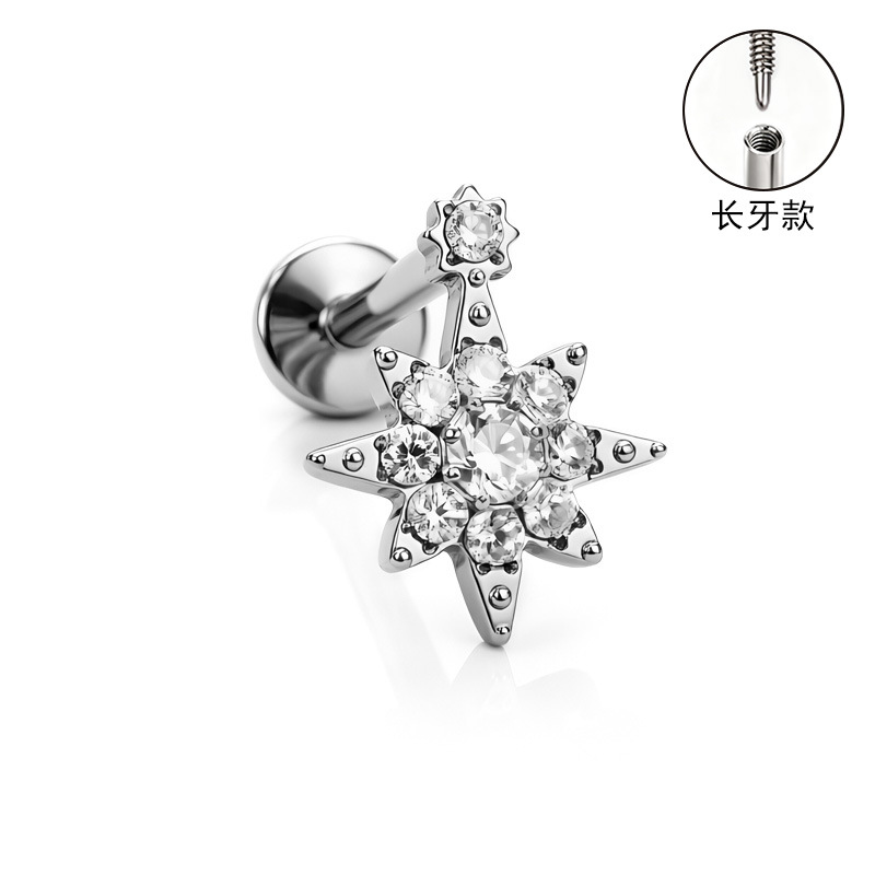 Silver pointed spike labret stud material detail
