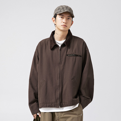 Retro Distressed Washed Bottom Detroit Jacket Men's Spring Japanese Loose Corduroy Patchwork Collar Jacket
