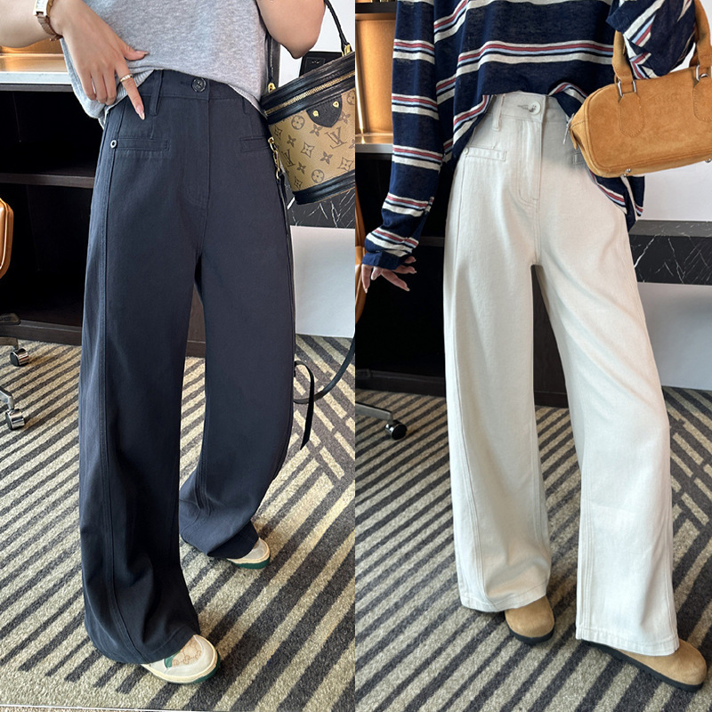 Stylish and Comfortable Pants~ American-Style High-Waisted Women's Jeans for Autumn, Made of Lyocell and Linen, Straight Loose-Fitting Floor-Length Wide-Leg Pants Stylish and Comfortable Pants~ American-Style High-Waisted Women's Jeans for Autumn, Made of Lyocell and Linen, Straight Loose-Fitting Floor-Length Wide-Leg Pants