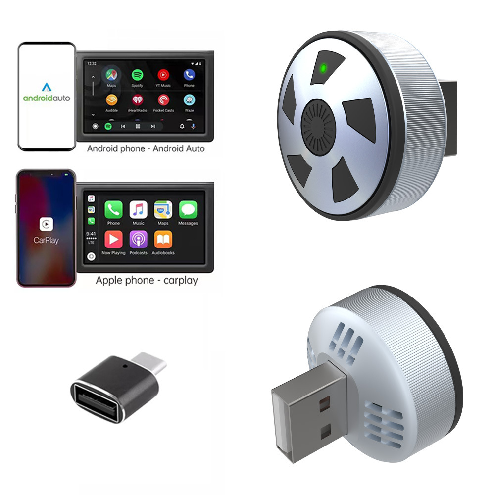 New Carplay Box with Wheel-Style Design, Wired to Wireless Android Auto Two-In-One Wireless Adapter