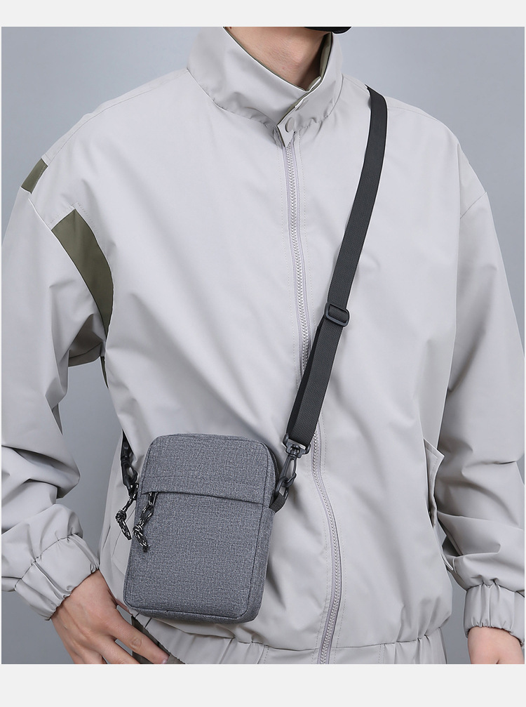 Square Shape Men's Solid Color Oxford Cloth Zipper Crossbody Bag