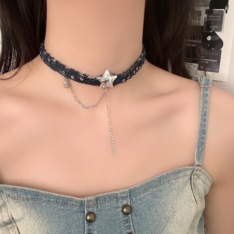 跨境新品饰品牛仔项圈choker颈链星星流苏吊坠锁骨链爱心项链女|undefined