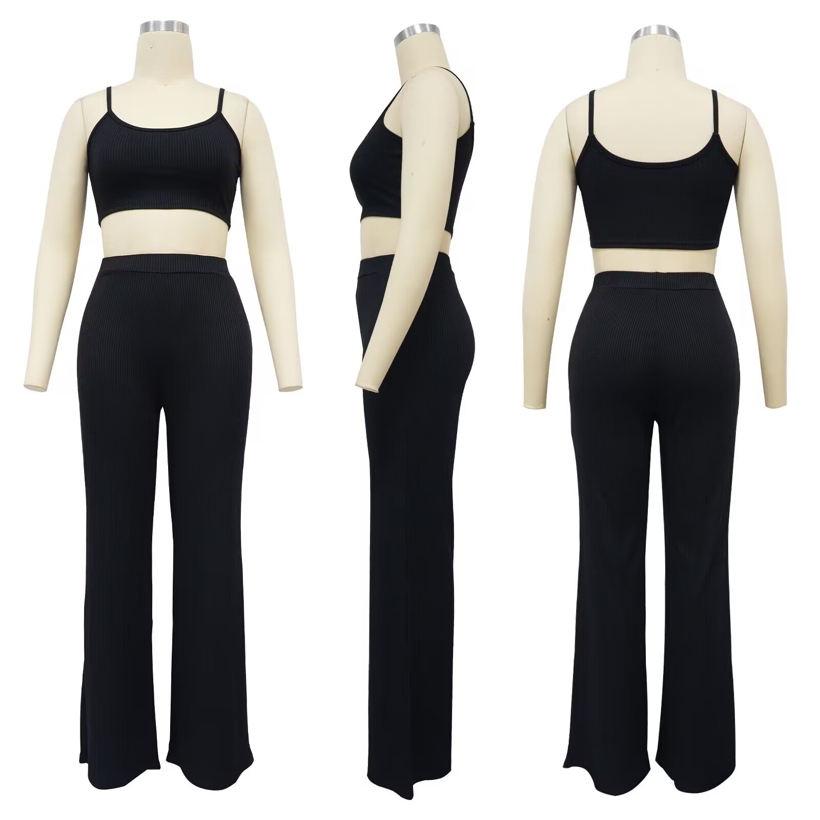 Vacances Selfies Femmes Style Simple Vêtement De Rue Couleur Unie Spandex Polyester Tricot Ensemble Coordonné De Pantalon Ensembles De Pantalons display picture 5