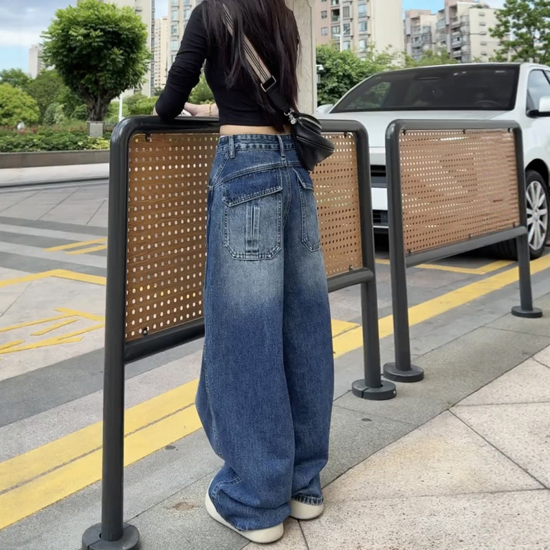 大码弯刀阔腿牛仔裤女秋冬2025新款梨型身材胖mm显瘦宽松直筒裤子|undefined