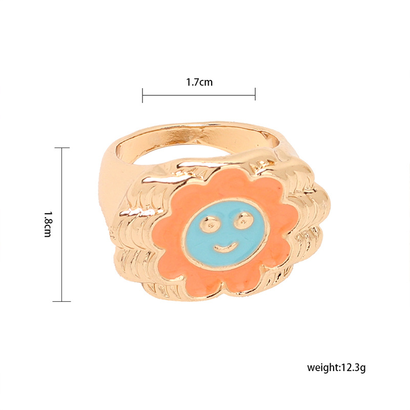 13g Weight Women'S Gender Green, Blue, Yellow Color One Size Size Wholesale Jewelry Cartoon Flower Smile Ring Nihaojewelry 无
