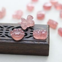 天然草莓晶猫爪貔貅雕件散珠 手链项链串珠半成品手工diy饰品配件