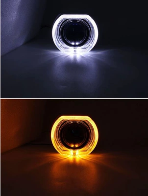Car Led 2.5inch 3inch Dual-Color Light Guide Integrated Lens Headlight with High and Low Beam Strong Light (Ön faralar) - white-yellow-two-tone-variable-silver-cover-25inch