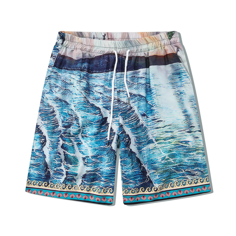 Chaoshen verano casual playa camisa de manga corta europea y americana impresión digital ola abstracta suelta traje cardigan hombres