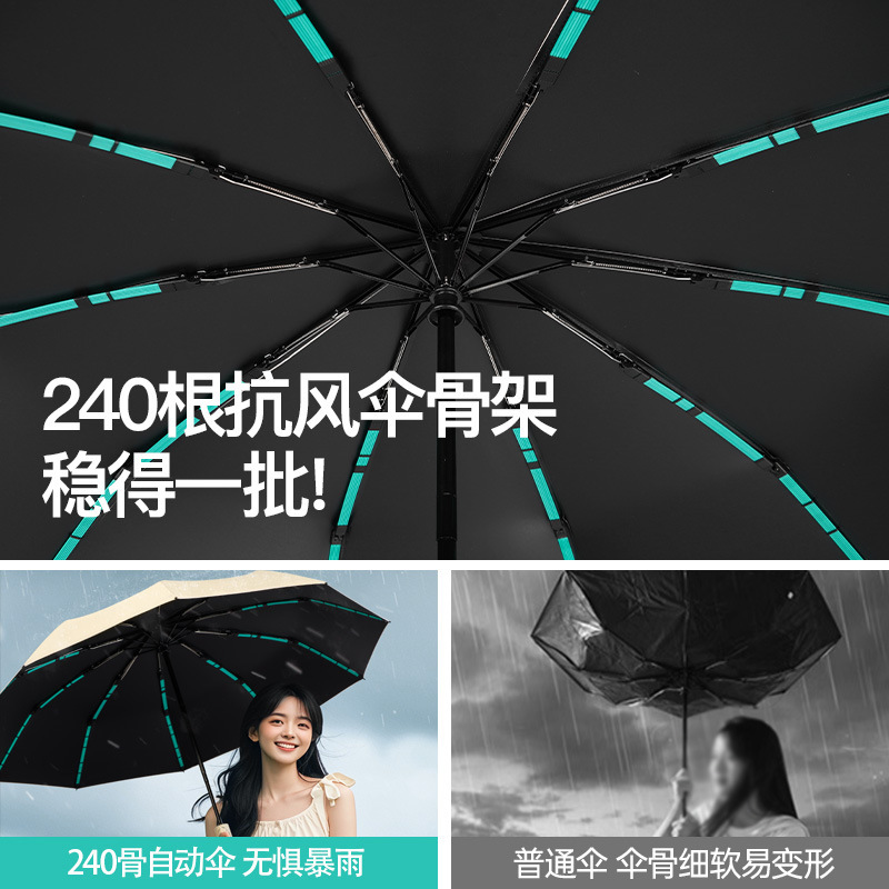 24本骨自動日よけ大型傘女性用夏折りたたみ晴雨兼用日焼け止めUV日傘ロゴプリント付き|undefined