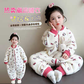 女宝宝加厚睡袋秋冬款婴幼儿防着凉加绒爬服女童连体衣儿童法兰绒