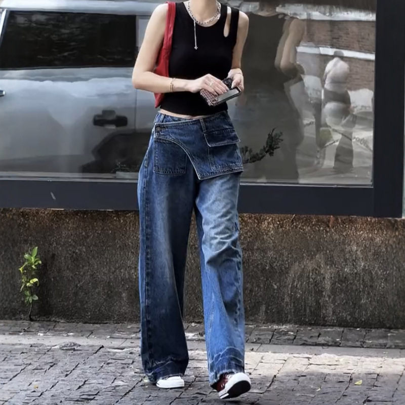 大码阔腿牛仔裤女早秋2025新款高腰胖mm显瘦宽松美式复古直筒裤子|undefined