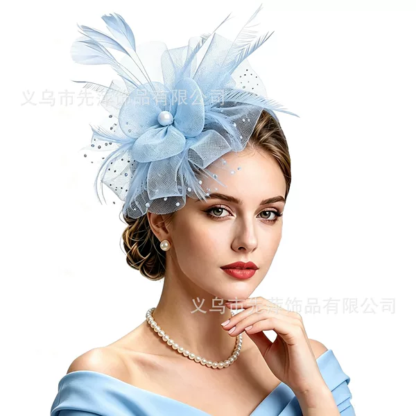 New Amazon feather headpiece, mesh headwear, small top hat, hair accessory, headpiece for horse racing festivals, performances, and tea parties