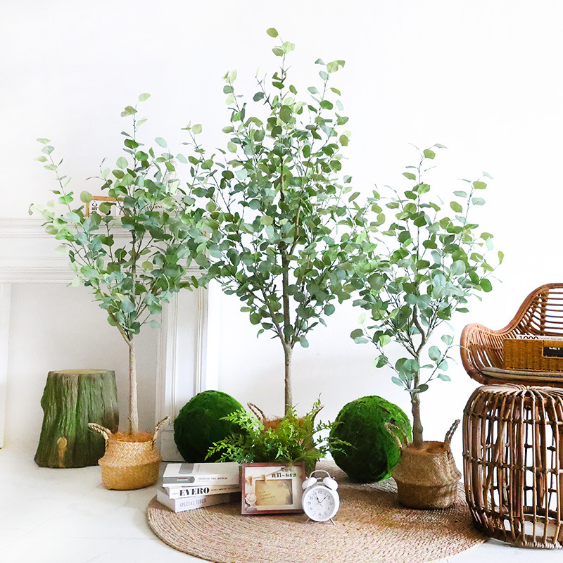 Simulation Eucalyptus Tree Money Tree Fake Green Planting Decorative Fake Tree Large Plant Potted Indoor Living Room Floor