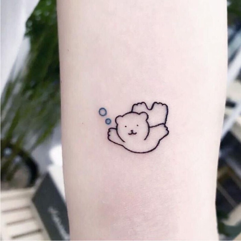 Line Genie Bear Tattoo Sticker Women's Waterproof Lasting Simulation Student Cartoon Cute Childlike Simple Tattoo Sticker