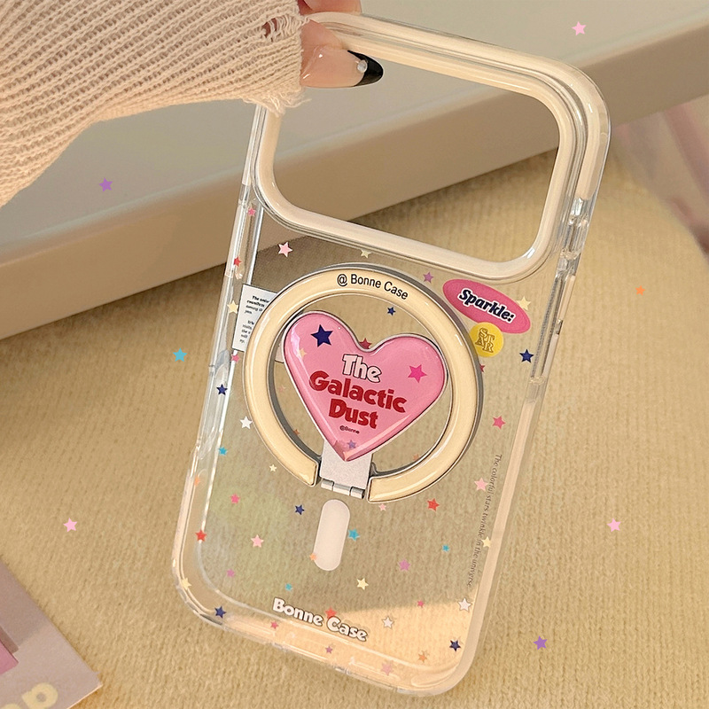 American Star Suitable for Apple 17Promax Mobile Phone Case Iphone16 Heart Magnetic Holder 14 Transparent 13 Soft
