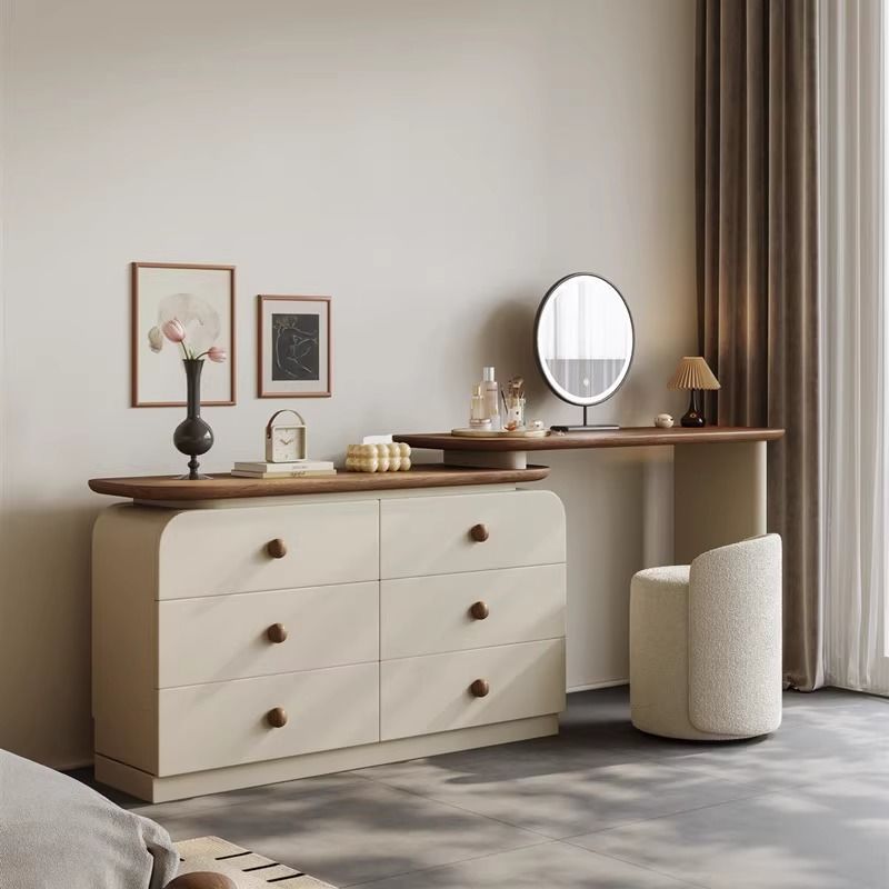 Medieval Style Solid Wood Painted Dressing Table, Dressing Table and Cupboard Integrated Walnut 2025 New Style Accessible Luxury