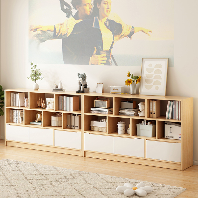 Bookshelf Floor-Standing Storage Rack Storage Cabinet Simple Household Living Room Bedroom Wall-Mounted Student Grid Cabinet Bookcase