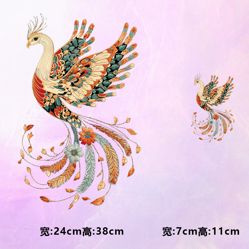 烫画图案新款彩色羽毛飞翔凤凰烫画贴印花衣服热转印白墨烫画布贴