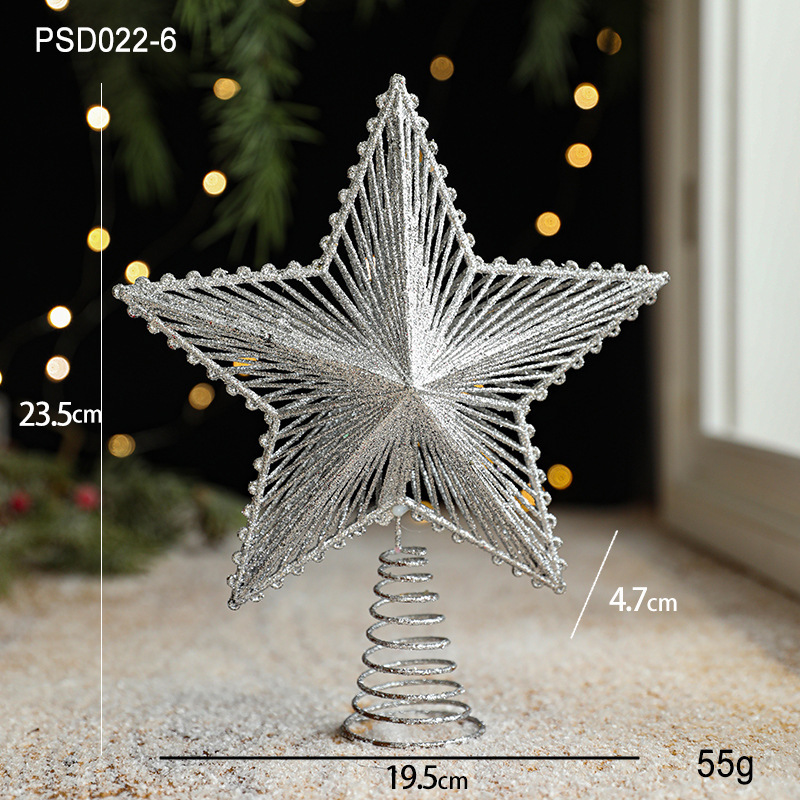 クロスボーダークリスマスツリートップスタープラスチック中空粘着粉末五芒星立体装飾|undefined