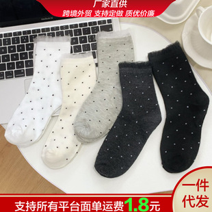 Korean Spring and Summer Ins Mid-Calf Socks Miu Ballet Lace Mid-Calf Socks for Women Polka Dot Girly Style Pile Socks