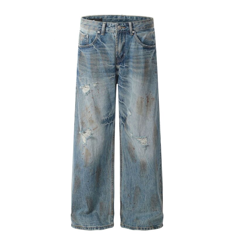 G6662 American Retro Trendy Style Unisex High-End Hand-Distressed Design Handmade Men's Loose Jeans