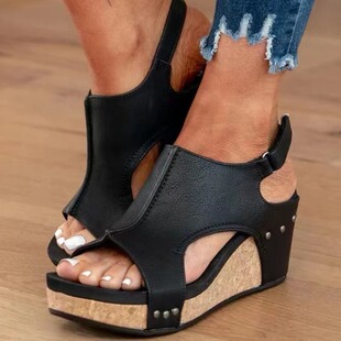 Europe and the United States cross-border direct supply foreign trade large size 43wish new ladies wedge with fish mouth thick bottom rivet sandals