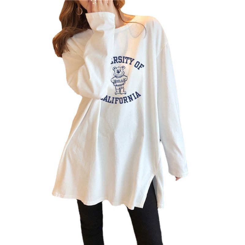 妊婦の秋服の上着の綿の中の長いタイプのゆったりしている減齢の長袖のtシャツのファッション的なタイプの底のシャツの秋冬の妊婦の上着|undefined