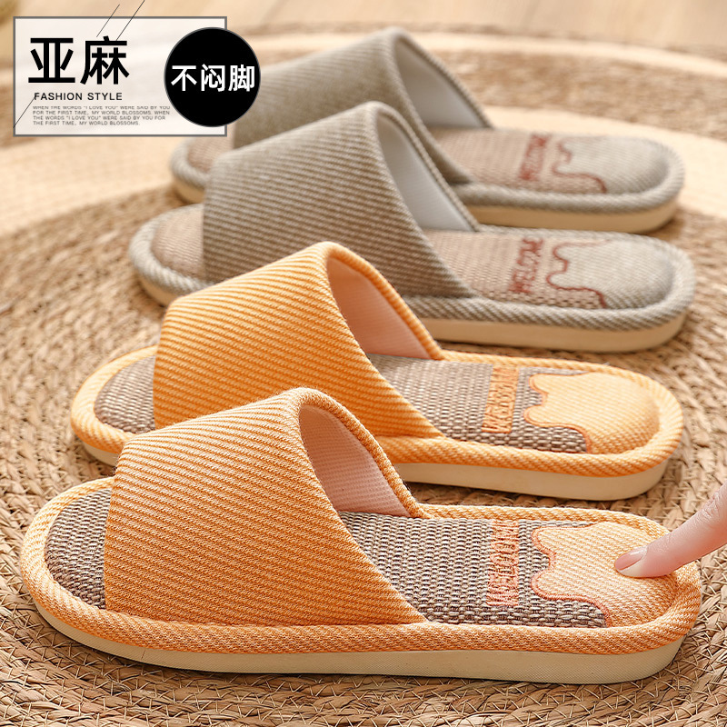 Bear linen slippers for Women summer cute cartoon embroidered indoor household non-slip women's floor slippers for Men Summer Wholesale