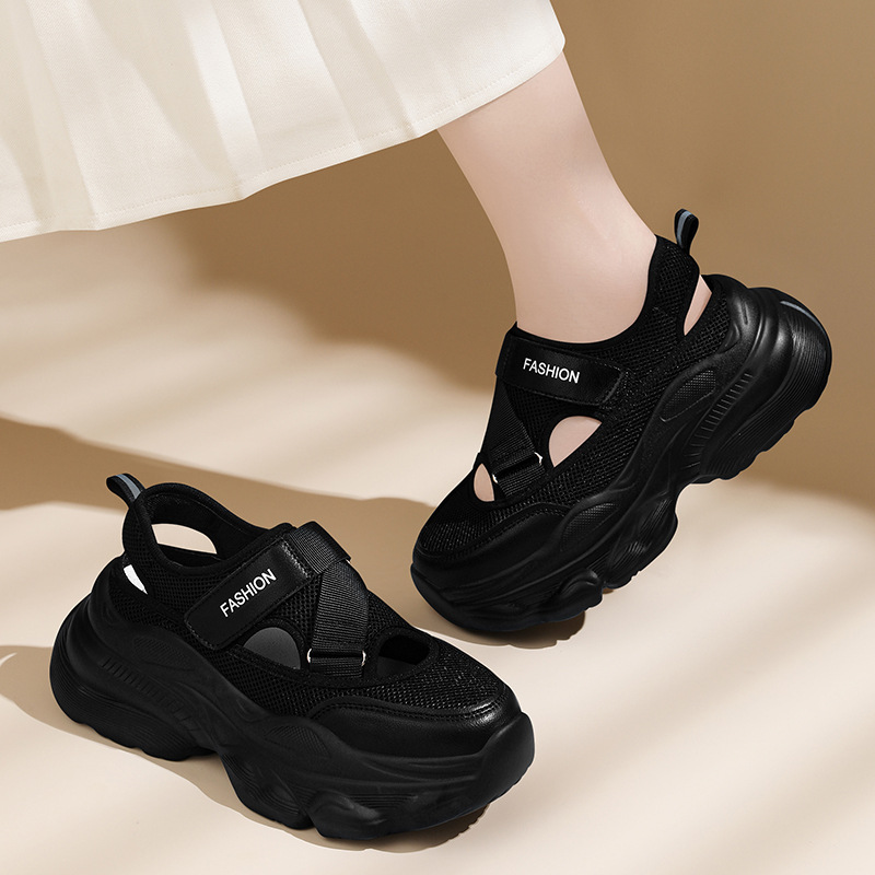 Giày sneaker chunky đế dày thoáng khí mùa hè, dây Velcro tiện lợi — 2006 màu đen, 2006 màu bạc