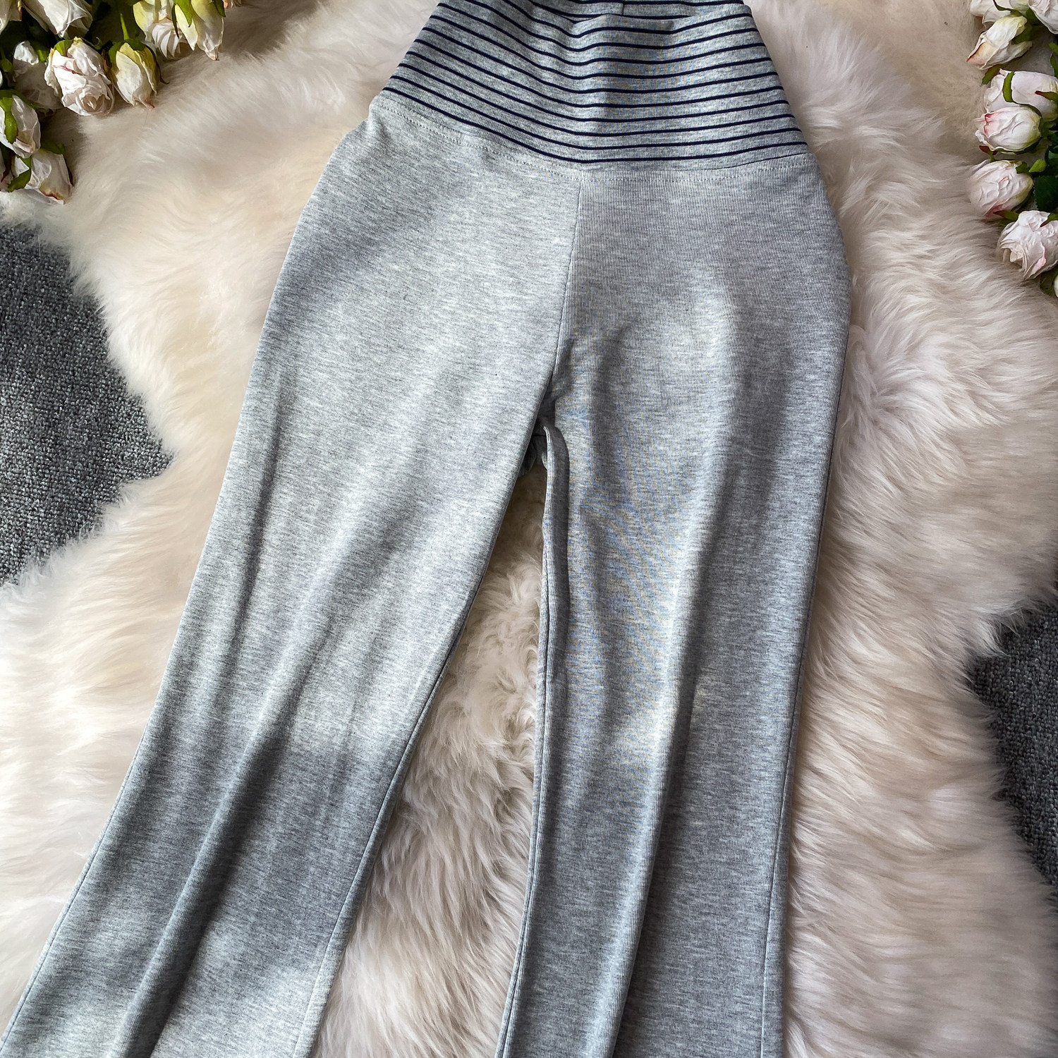 Korean Style High-Waisted Striped Flared Pants Women's Slimming Elongating Summer Bottoms Simple Stylish Polyester Capris_ecoleips.com